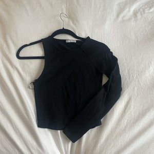 Zara Black One Shoulder Ribbed Top